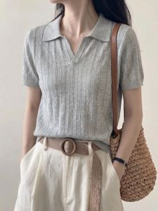 SHUQINGLAI | Elegant Slimming V-Neck Short Sleeve Polo T-Shirt