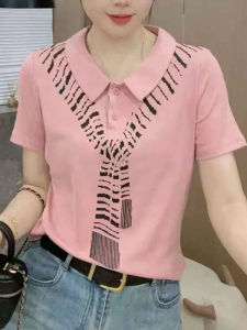 QIAOXIZI | Polo Collar Loose Fit Womens Short Sleeve T-shirt