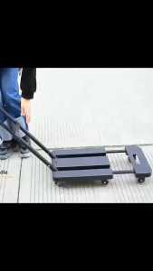 Retractable Folding Hand Truck - Portable Collapsible Flatbed Cart & Trolley for Home Moving Heavy Duty Pull Cart with Telescopic Handle for Cargo Transport