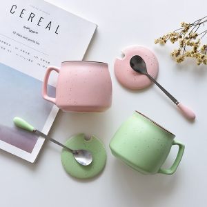 Ceramic Cup with Cover Spoon Stylish Trend Creative Men and Women Drinking Cup Household Tea Cup Coffee Cup Mug Customization