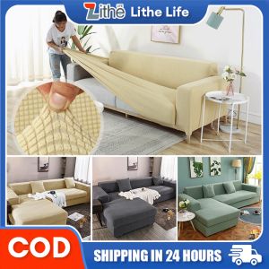 Universal Sofa Cover Set for L-Shaped 2/3/4 Seat Sofas - Solid Stretchable Thick Fabric Protection