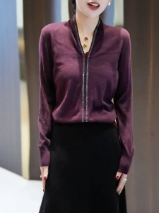 QINGNAER | Elegant Slimming V-Neck Knit Sweater