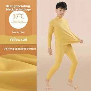 Childrens Boys De Velvet Thermal Suit Reversible Medium High Neck Thermal Childrens Autumn Clothes Autumn Pants Underwear