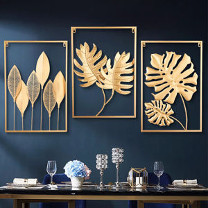 Wall Decoration Metal Leaf Wall Hanging Leaves Artwork For Home Decor Nordic Style TV Sofa Background Gold Framed