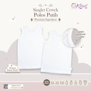 Kazel Singlet Cewek Polos Putih Kaos Dalam Anak Perempuan Satuan