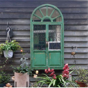 American Country Distressed Fake Window Wall Hanging Garden Retro Green Solid Wood Mirror Wall Decoration Gardening Groceries Wall Decoration
