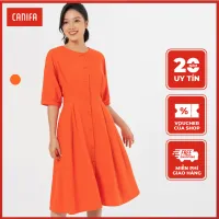 Váy liền nữ CANIFA  chất liệu cottn linen có lớp lót, cúc dọc thân, dúm eo, dáng fit & flare 6DS22W025