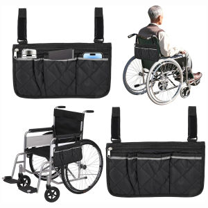 Wheelchair Side Armrest Bag With Reflective Strip Arm Rest Pouch For Most Walking Wheels and Baby Cart