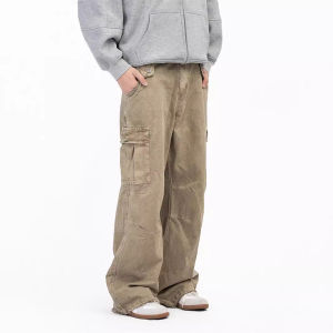 Quần Ống Đứng Rộng Rãi Phong Cách Mỹ Vintage Washed Destructed Thường Ngày Cho Nam Quần Áo Bảo Hộ Lao Động Quần Ống Rộng