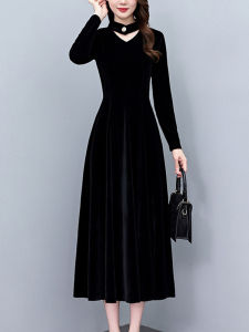 DAIXIANGFEIZI | Đầm Nữ Velvet Tay Dài Elegance A-Line Midi