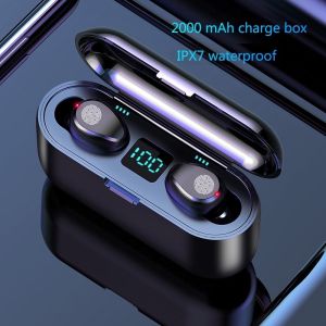 ♥ SFREE Shipping ♥ F9 Wireless Bluetooth 5.0 Sport Earphones LED Display Waterproof Headset Mic Touch Fingerprint