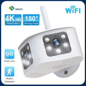 NICELECT 8MP 4K Dual Lens Panoramic Fixed Camera Ultra Wide Angle 180° WIFI Outdoor Camera Waiterproof Wireless IP CCTV Camera