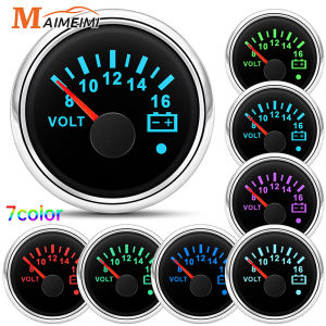 52mm Voltmeter 7 Colors Backlight Voltage 8-16V 18-32V Volt Meter Gauge With Warning Light Universal For 12V 24V Boat Car Marine