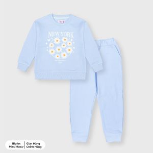 Bộ nỉ bông cho bé gái size đại Bigfox Miss Meow bộ dài tay cho bé vải nỉ bông họa tiết hoa cúc New York size đại trẻ em 7891011 tuổi