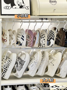ตู้รองเท้าผูกกับตะขอแบบพับได้สำหรับผู้ใหญ่และเด็ก ชั้นวางรองเท้าแบบดึงออกได้ เครื่องมือจัดระเบียบพื้นที่ภายใน