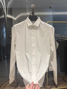 เสื้อเชิ้ตแขนยาวผู้ชาย H-Home ทรงหลวมสบายๆ ระบายอากาศได้ดี ผสมผ้าฝ้ายโพลีเอสเตอร์ PU ทรงตรง สีขาว ทรงธุรกิจ