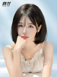 REAL ME | Real Human Hair Double Weft Natural Looking Youthful Short Bob Wig with Air Bangs