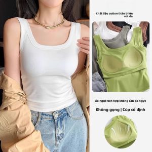 MiiOW | Áo ba lỗ màu nâu cho nữ Áo ba lỗ ôm vừa vặn Áo ba lỗ có đệm ngực Áo ba lỗ không cần đeo ngực Áo ba lỗ mặc trong và ngoài