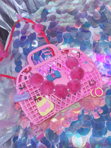 Handmade Y2K Harajuku Sweet Princess Pink Furry Womens Crossbody Shoulder Bag Fashionable Contrast Color Cartoon Plastic Square Bag