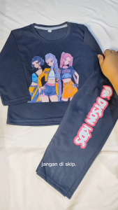 Setelan Lengan Panjang Piyama Tidur Anak Perempuan K-Pop Demon Hunters Huntrix Umur 1 - 10 Tahun