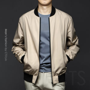 Casual Loose Baseball Collar Jacket for Men Trendy Autumn Wear Spring Autumn Collection Fashionable Urban Style Zipper Closure