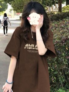 American Retro High Street Cotton Short Sleeve T-Shirt Womens Loose Slimming Top Summer Casual Fashion round Neck Tee