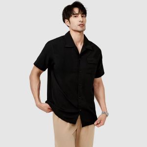 5 warna Bubble gauze Solona fabric 3m cepat pengeringan kolar cuba baju lengan pendek dengan buih kain kasa kasa untuk pasang lelaki top Cuban collar foam kasa kasual longgar lelaki baju lengan pendek