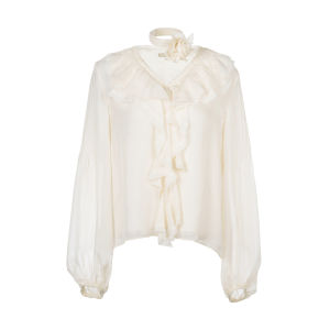 French Ruffle V-neck Silk Shirt