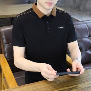 HENGYUANXIANG | เสื้อโปโลคอปกไหมน้ำแข็งระบายอากาศได้ดีสำหรับผู้ชาย แขนสั้น ทรงหลวม สไตล์ฤดูร้อน ผ้าฝ้ายผสมโพลีเอสเตอร์ ลำลอง