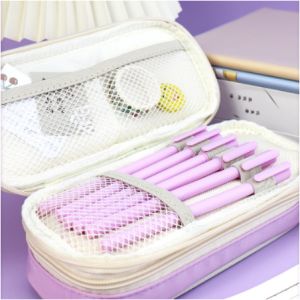 Pencil Case,Large Capacity Pencil Case Macaron Color Composite Cloth Pencil Bag Childrens School Office Supplies Multilayer Pencil Bag Waterproof Canvas School Supplies