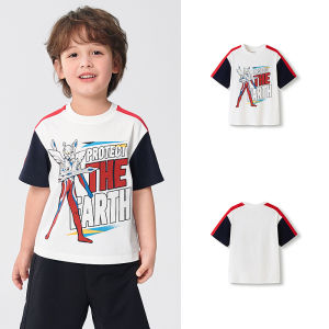 Barbarbar Childrens Short Sleeve T-Shirt Quick Dry Summer 2025 Boys Casual Cotton Polyester Blend round Neck Print Top