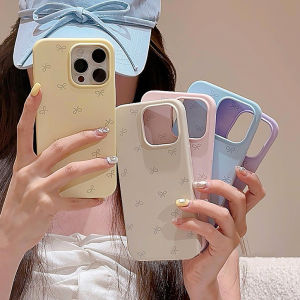 CrashStar Fashion Bow Knot Liquid Silicone Soft Shockproof Phone Case For iPhone 15 14 Pro Max Plus 13 12 Pro Max Solid Color Phone Casing With Velvet Inside Anti-fall Phone Cover Shell With Heightened Lens Protection