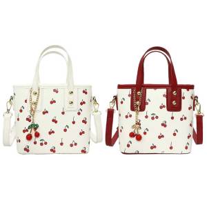 Large Capacity Women Handbag with Cherry Embellishments PU Shoulder Bag for Casual Wear