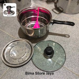 PANCI STEAMER SUSU KUKUS 16cm STAINLES TUTUP KACA