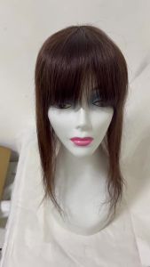 Thick Human Hair Toppers for Women with Doll Bangs Long 45cm 60g Heavy Natural Hairpiece Cover Grey Hair