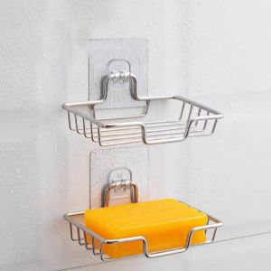 Stainless Steel Bathroom Soap Holder Wall Mounted No Drilling Kitchen Sponge Tray Holder Organizer Sticky Shower Soap Dish Rack