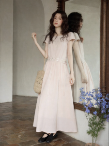 seemon | Summer Long A-line Waist-accentuating Slimming Dress Pink