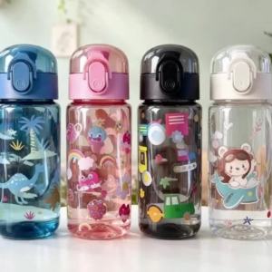 Transparent Water Cup with Ctue Cartoon Patterns – 550ML Vivid Color Fade-Resistant Leak Proof & Stylish Durable,Student Gift