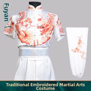 Custom White Embroidered Dragon Martial Arts Clothing