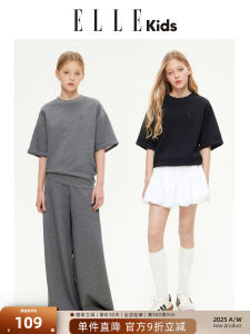 Ellekids Kids Short Sleeve T-Shirt Embroidered Batwing Cuff Doggies Pattern Casual Top for Girls Autumn New Style Polyester Blend