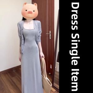 PEIZIXUAN | French Grey Strap Dress Spring Elegant Bodycon Long Dress