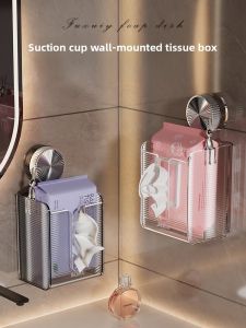Suction Cup Toilet Paper Box Wall Mounted Bathroom Paper Towel Holder Face Wash Cloth Storage Box Nordic Style Household Cleaning Tool