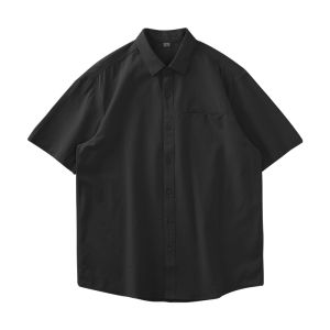 เสื้อเชิ้ตแขนสั้นผ้าฝ้ายแท้ 350 กรัม ทรงหลวม ปกพับ สไตล์อเมริกัน สำหรับผู้ชาย ฤดูร้อน ทรงหลวม กระเป๋า คอปกสีขาว