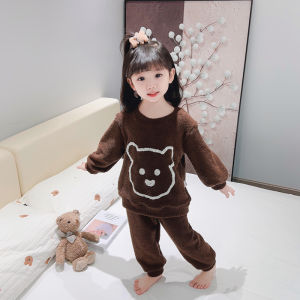 Thickened Fleece Pajamas Set Striped Warm Home Clothes for Baby Girls Autumn Winter Style Childrens Clothing Set Baby Suit
