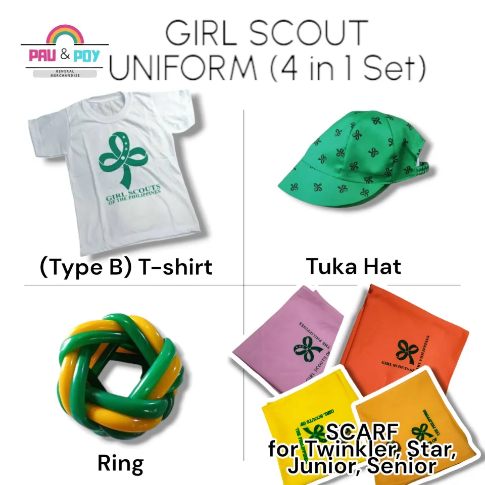 GIRL SCOUT UNIFORM TYPE B(4 IN SET), T-shirt/Scarf/Tuka Hat/Ring