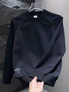 Mens Casual Comfortable round Neck Sweatshirt Trendy Pure Color Line Patchwork Shirt Style Autumn 2024 Fashion Simple Design