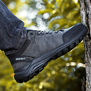 Outdoor Climbing Mens Shoes Leather Surface Waterproof Non-Slip Wear-Resistant Soft Bottom Casual Sports Trendy Shoes