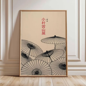Japanese Umbrella Poster – Minimalist Asian Wall Art Print Vintage Oriental Decor with Traditional Wagasa Design Zen Home Artw