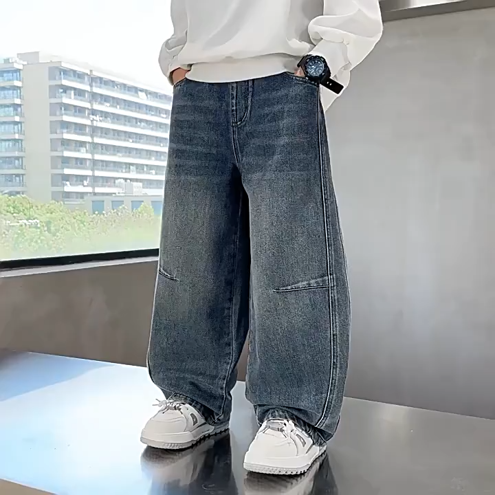 F-16 Kids Loose Jeans Striped Boys Casual Pants Medium Big Kids Korean Version Wide Leg Sports Pants