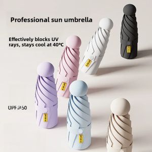 Portable Womens Sunshade Umbrella Capsule Style Five-Fold Compact Carry-On Sun Rain Two-Use Fresh Style Sun Blocking Umbrella